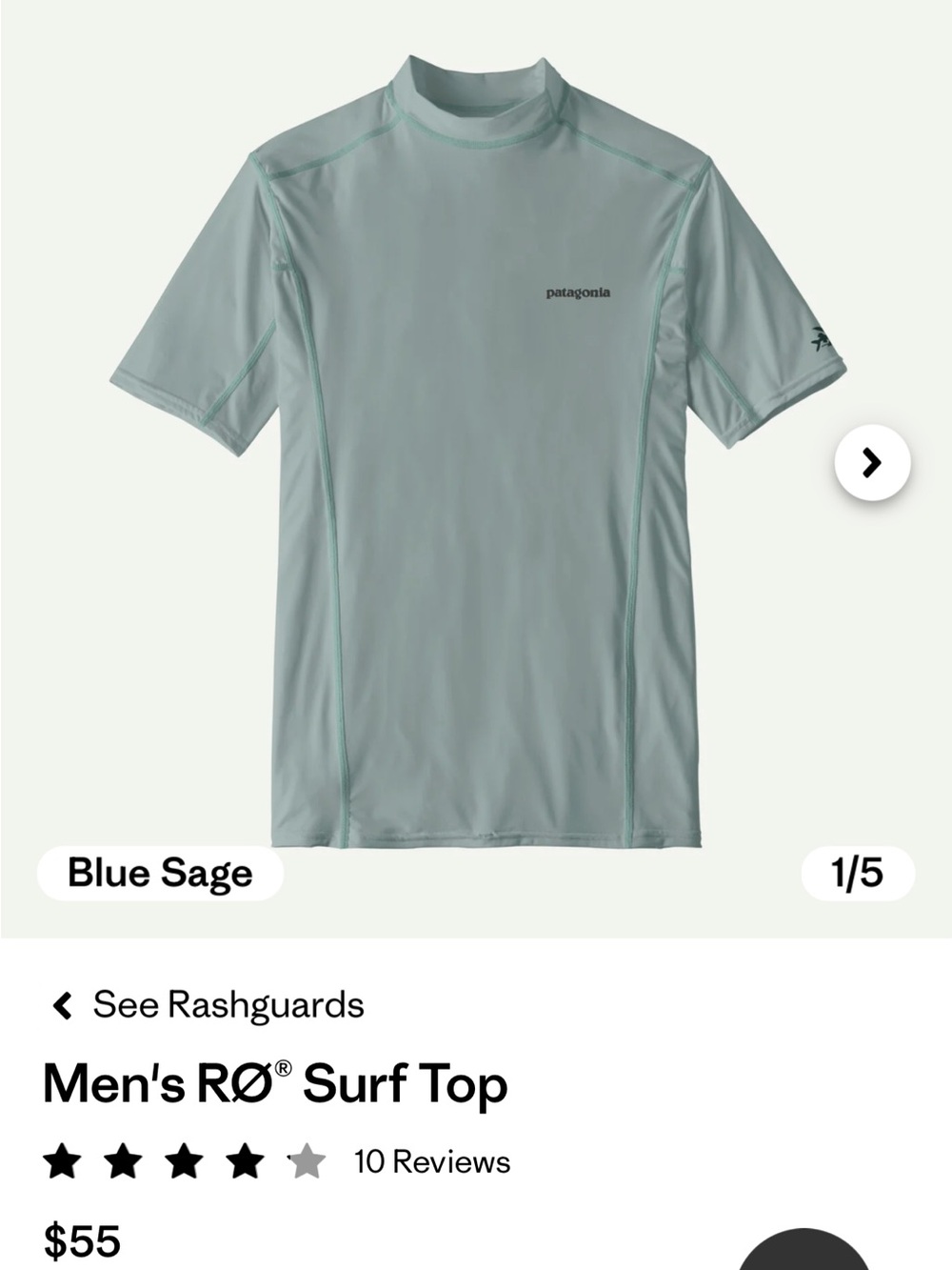 Patagonia Men’s Blue Sage Short-Sleeve Rashguard size Medium